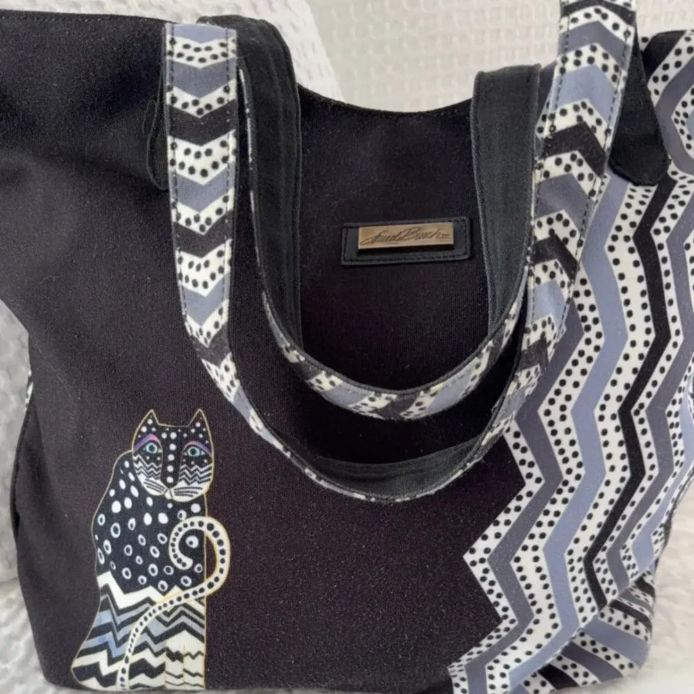 Laurel Burch Cat Tote Bag Share Dreams Canvas Geometric Shoulder Bag Black Large